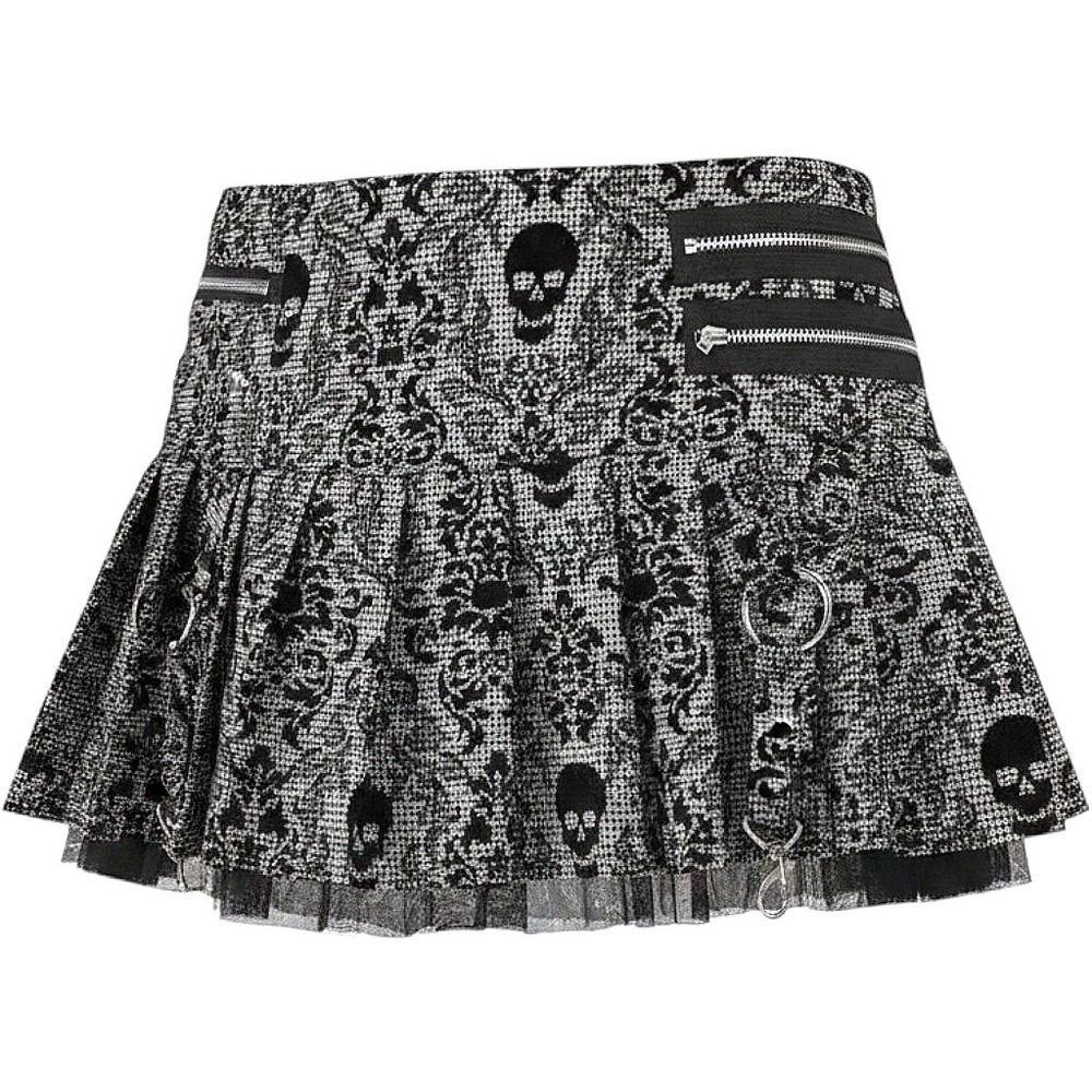 Hell Bunny Irene Skirt L Rare Deadstock Mall Goth Punk Damask Skull Houndstooth